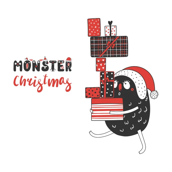 Monstre de Noël mignon et drôle — Image vectorielle