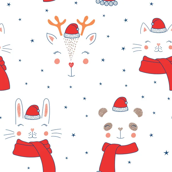 Cute Christmas animals seamless pattern — Stock Vector