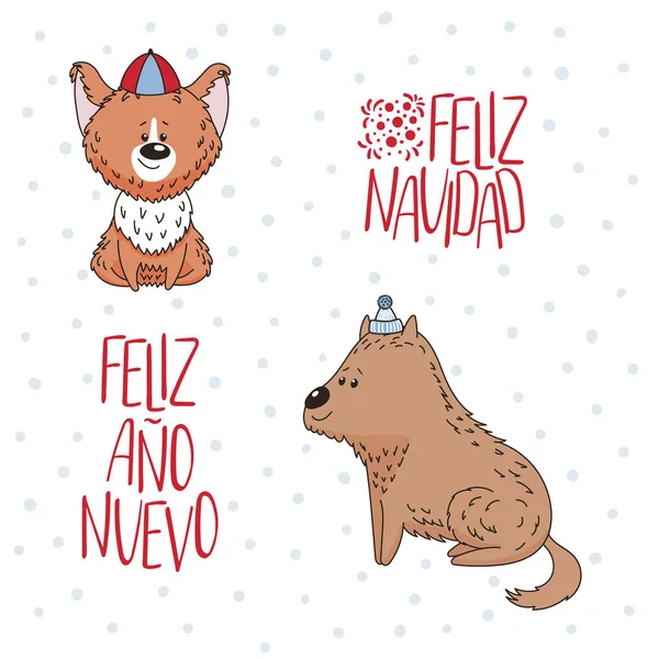 Lindos perros vacaciones tarjeta de felicitación — Vector de stock