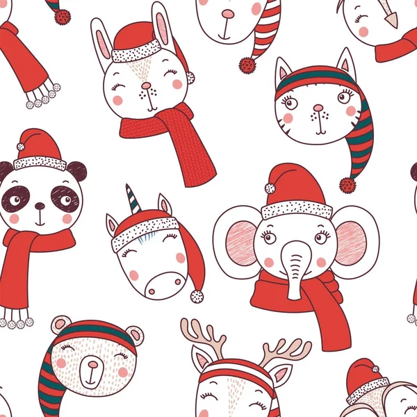 Cute Christmas animals seamless pattern