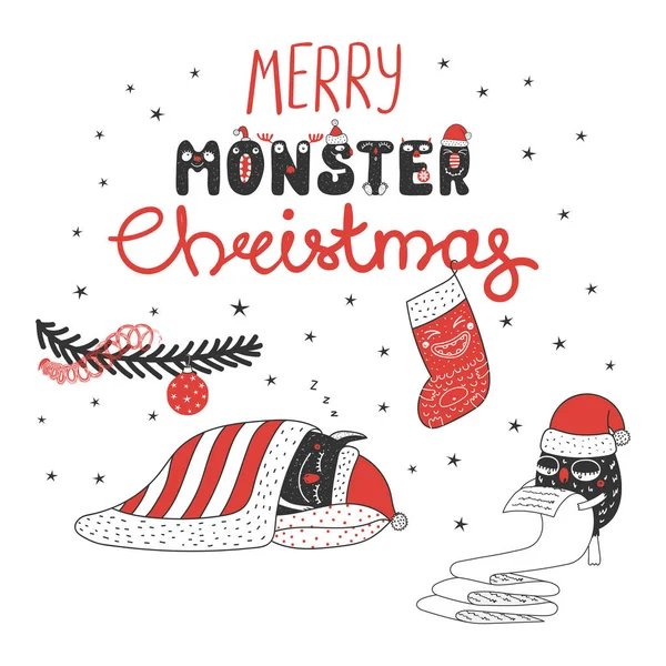 Söta och roliga jul monster — Stock vektor