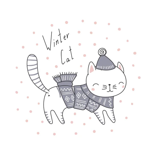 Carte de voeux mignon chat de Noël — Image vectorielle