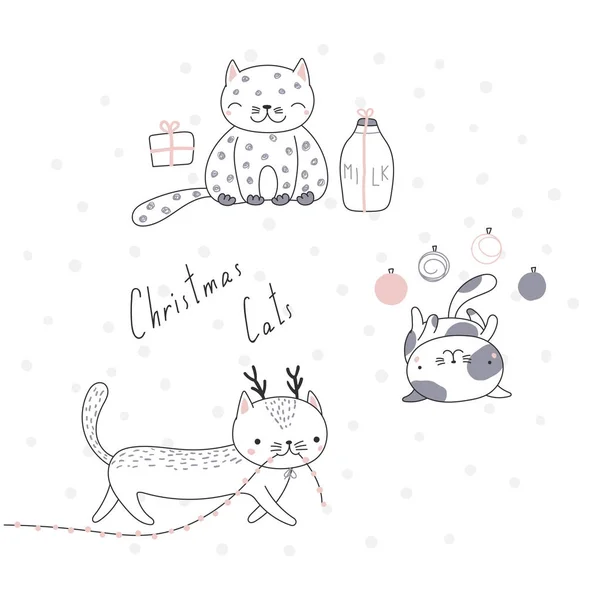 Carino biglietto di auguri di Natale gatti — Vettoriale Stock