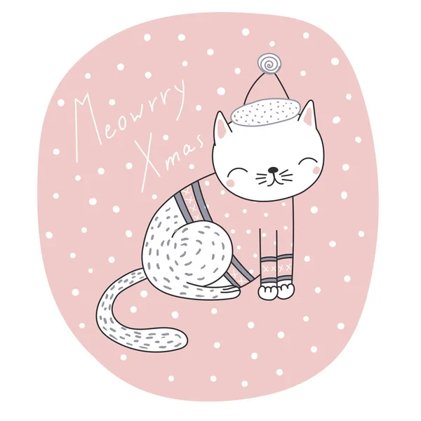 Bonito Natal gato cartão de saudação — Vetor de Stock