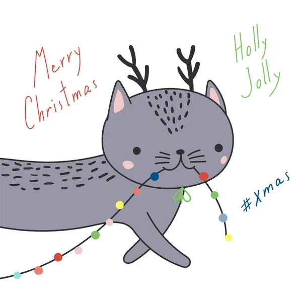 cute cat carrying Christmas garland