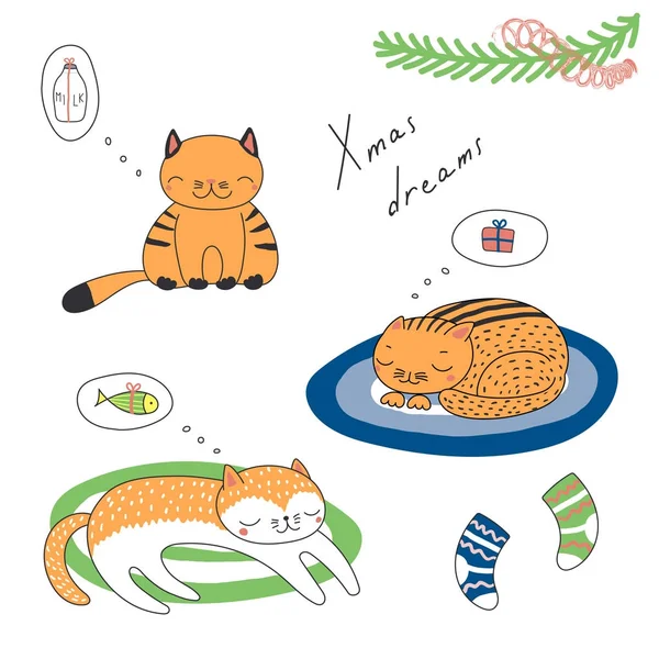 Tarjeta de Navidad con gatos dormidos — Vector de stock