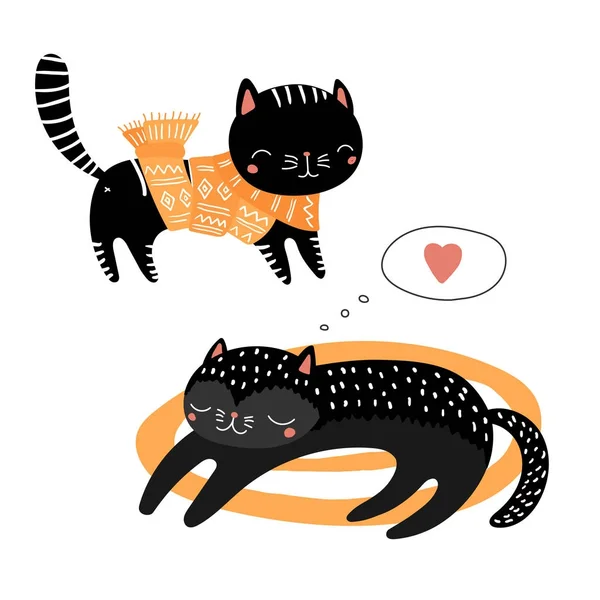Κάρτα με μαύρο αστείο καρτούν γάτες — Διανυσματικό Αρχείο