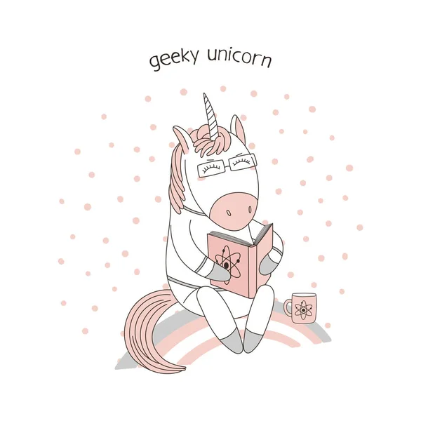 Lindo divertido dibujos animados unicornio — Vector de stock
