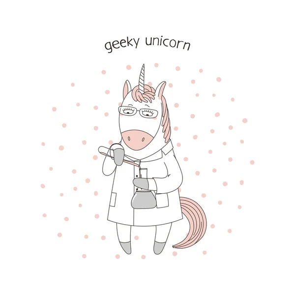 Lindo divertido dibujos animados unicornio — Vector de stock