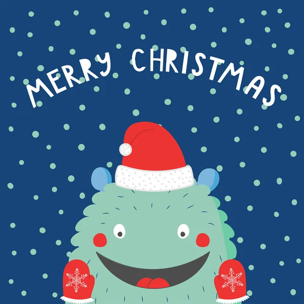 Weihnachtskarte mit süßem lustigen Monster — Stockvektor