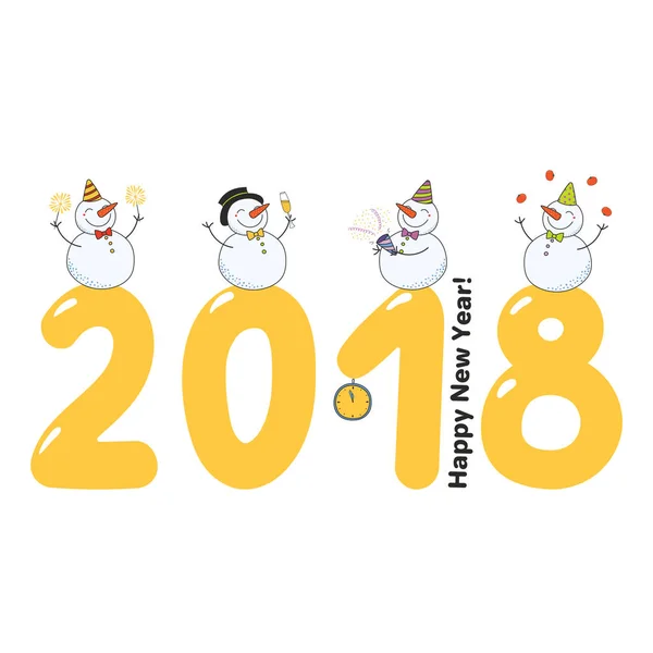 Carte Vœux Bonne Année 2018 Dessinée Main Avec Des Bonhommes — Image vectorielle