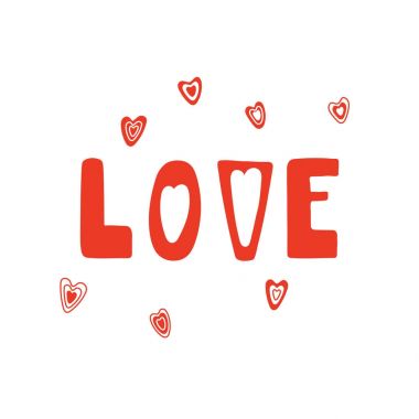 Şirin sevgi kalpleri ile alıntı Sevgililer günü romantik yazı kartı el ile çizilmiş