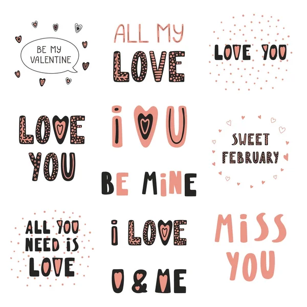 Raccolta Citazioni Tipografiche Amore Con Cuori Durante Giorno San Valentino — Vettoriale Stock