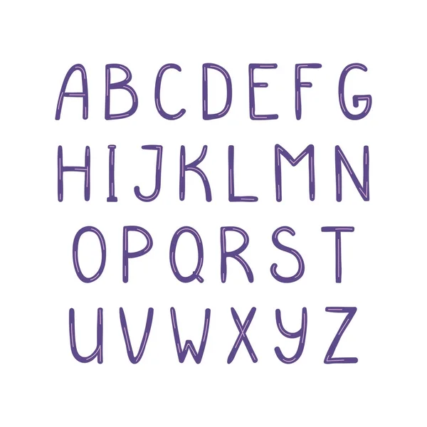 Hand Drawn Cute Latin Alphabet Violet Color — Stock Vector