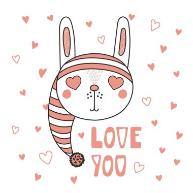 Kalp şeklinde gözlü sevimli tavşan