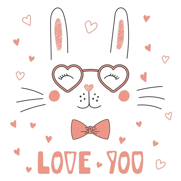 Lapin mignon en forme de coeur lunettes — Image vectorielle