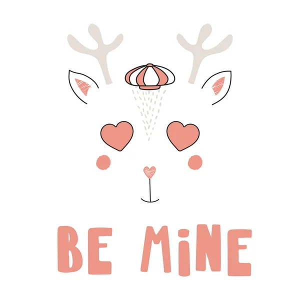 Mignon renne avec des yeux en forme de coeur — Image vectorielle