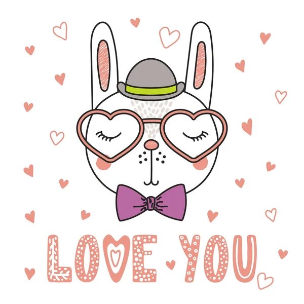 Lapin mignon en forme de coeur lunettes — Image vectorielle