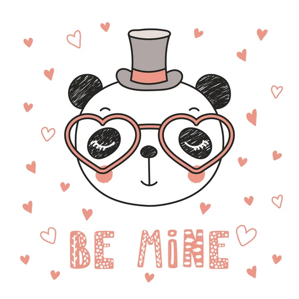 Lindo panda en gafas en forma de corazón — Vector de stock