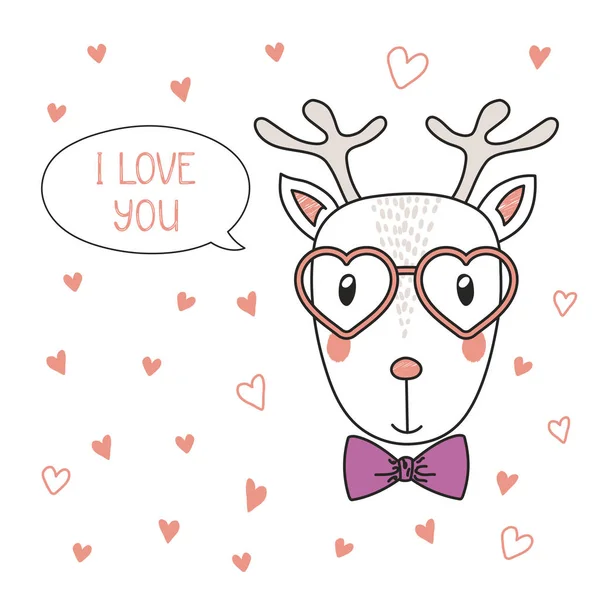 Милый олень в очках в форме сердца — стоковый вектор