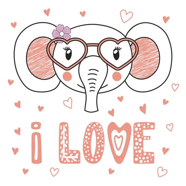 Милый слон в очках в форме сердца — стоковый вектор