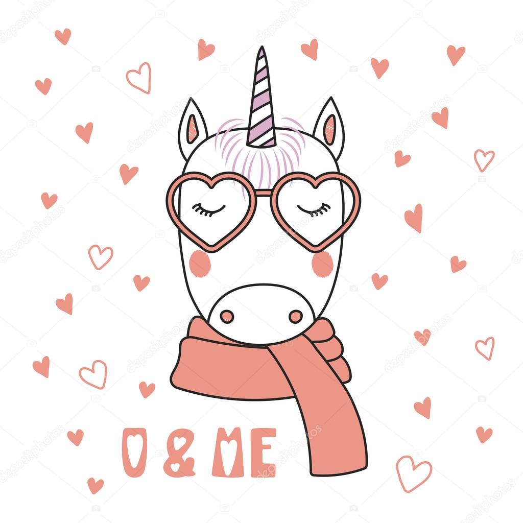 Cute unicorn in heart shaped glasses — Stock Vector © Maria_Skrigan