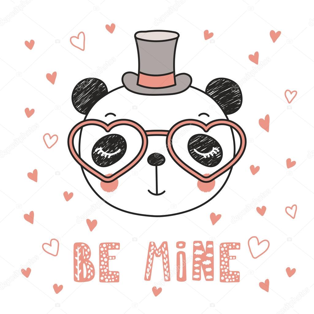 Cute panda in heart shaped glasses