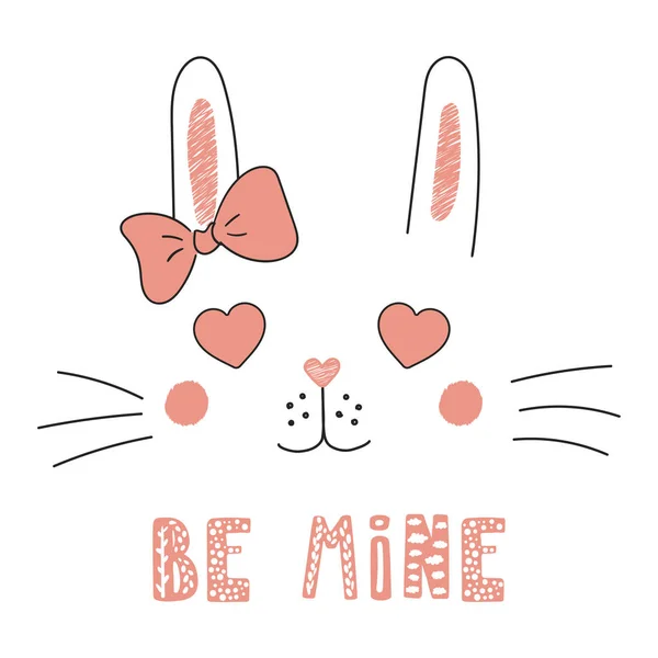 Carte Saint Valentin Avec Portrait Vectoriel Dessiné Main Lapin Drôle — Image vectorielle