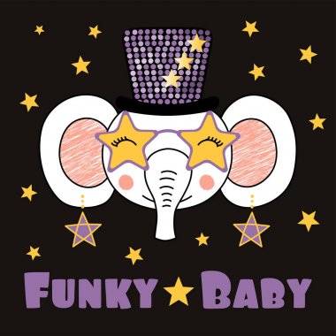 Funky şapka ve gözlük sevimli fil