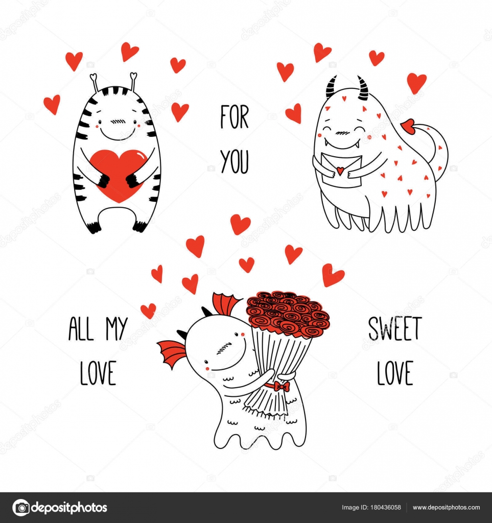 Valentines Day Greeting Card Hand Drawn Cute Funny Alien Monsters Stock  Vector Image by ©Maria_Skrigan #180436058