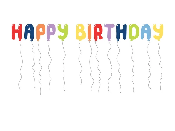 手绘彩色飞行气球形状字母拼写快乐的生日 — 图库矢量图片