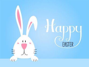 sevimli çizgi bunny ve mutlu harflerle, Paskalya vektör, illüstrasyon tebrik kartı el ile çizilmiş