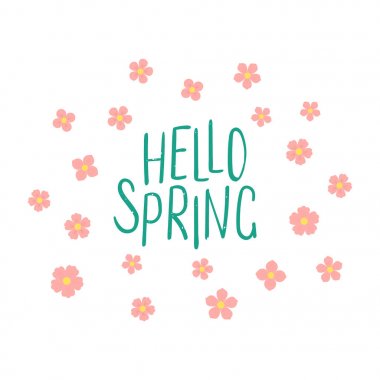 Çizilmiş Merhaba bahar değişim mevsim, vektör, illüstrasyon kavramı düşen kiraz çiçekleri, alıntı ile el