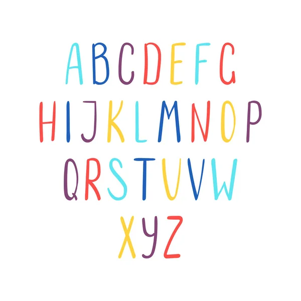 Hand Getekend Schattig Heldere Latijnse Alfabet Geïsoleerde Letters Een Witte — Stockvector