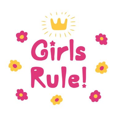 Çizilmiş alıntı kız kural çiçekler ile el ve parlayan altın taç, feminizm ve Uluslararası Kadınlar Günü, vektör, illüstrasyon kavramı