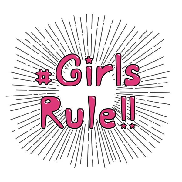 Hand Getekende Offerte Girls Rule Met Symbolische Zwarte Zonnestralen Achtergrond — Stockvector