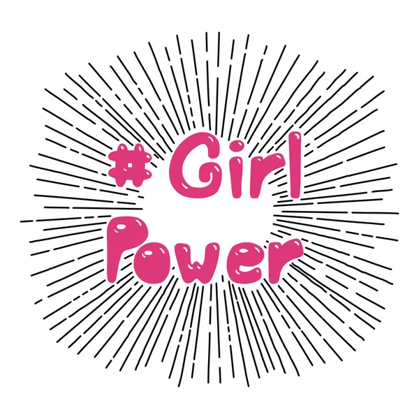 Hand Getrokken Citaat Girl Power Met Symbolische Zwarte Zon Stralen — Stockvector