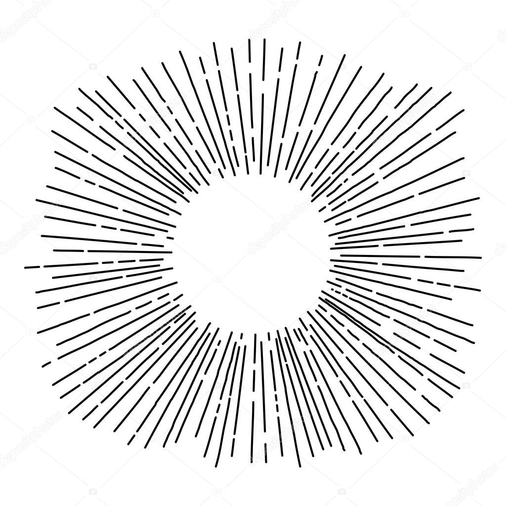 Hand drawn sun rays in vintage style, vector, illustration
