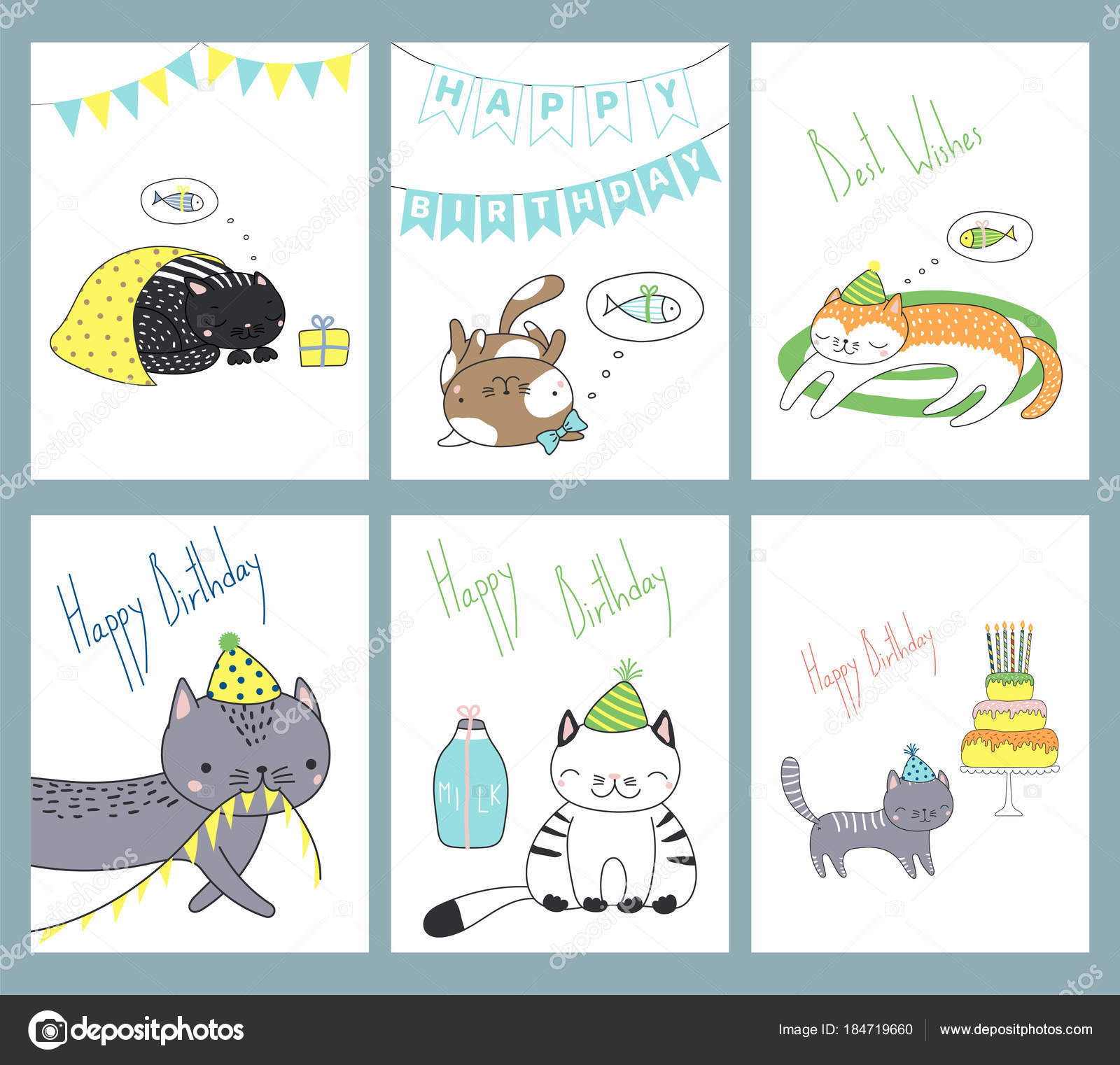 Set Hand Drawn Birthday Card Templates Cute Funny Cartoon Cats Stock Vector Image by ©Maria_Skrigan #184719660 Set Hand Drawn Birthday Card Templates Cute Funny Cartoon Cats Stock Vector Image by ©Maria_Skrigan #184719660