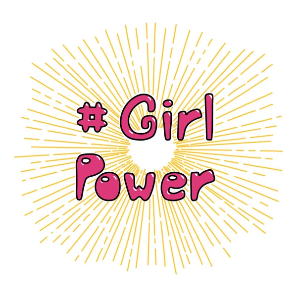 Hand Getrokken Citaat Girl Power Met Symbolische Zon Stralen Achtergrond — Stockvector