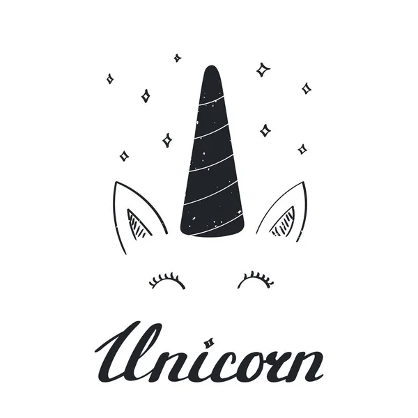 Dibujado Mano Lindo Unicornio Divertido Con Letras Vector Ilustración — Vector de stock