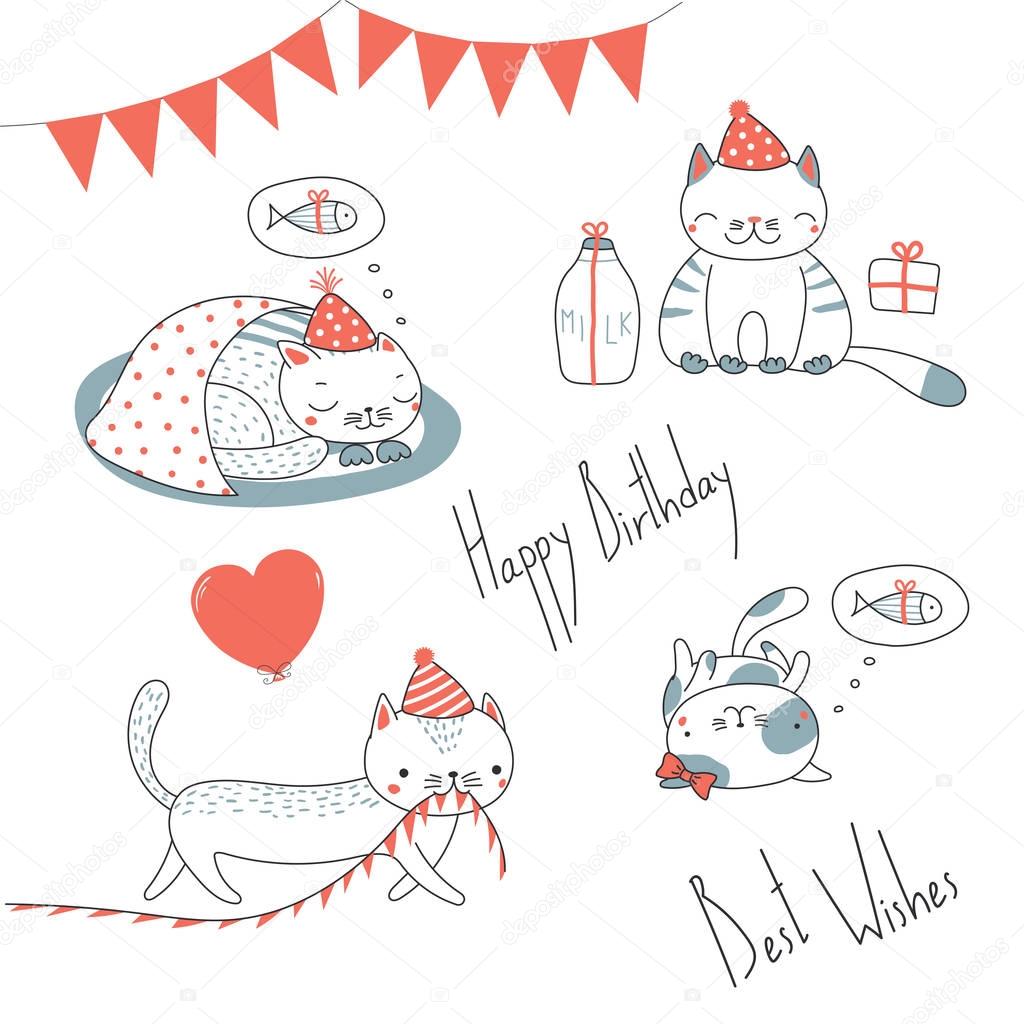 Handgezeichnete Alles Gute Zum Geburtstag Grußkarte Mit Niedlichen