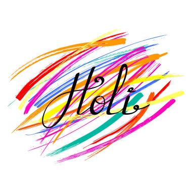 Beyaz arka plan, vektör, illüstrasyon izole renkli fırça darbeleriyle Holi tebrik kartı
