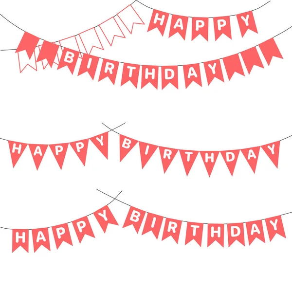 Conjunto Bunting Desenhado Mão Com Letras Feliz Aniversário Escrito Bandeiras —  Vetores de Stock