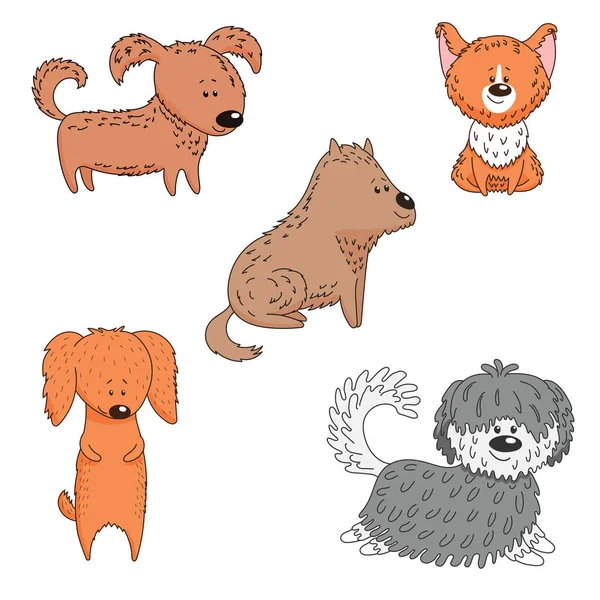 Mão Desenhado Bonito Engraçado Desenhos Animados Cães Vetor Ilustração —  Vetores de Stock