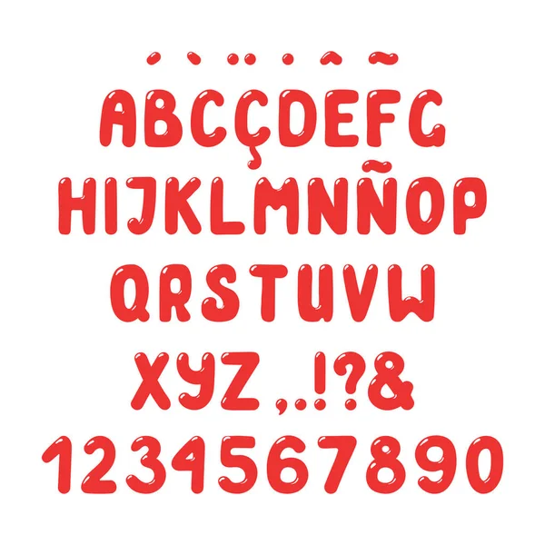 Hand Drawn Cute Roman Alphabet Numbers Punctuation Marks Diacritics Vector — Stock Vector