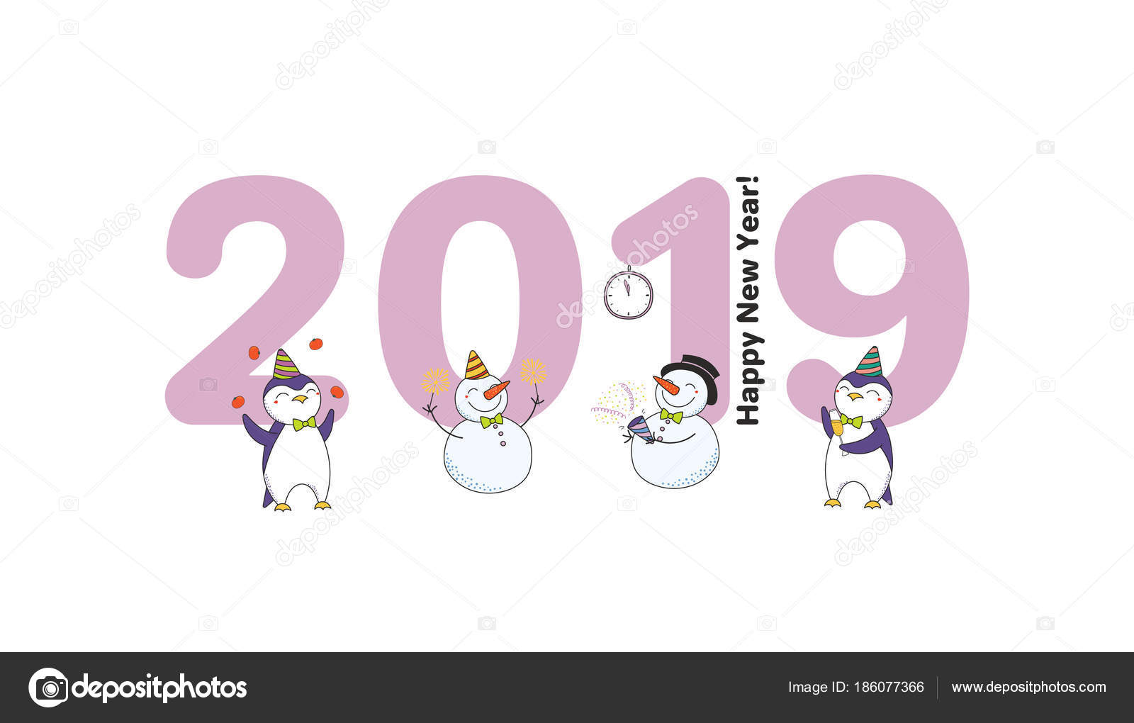 Carte Voeux Nouvel 2019 Dessinés Main Avec Des Grands
