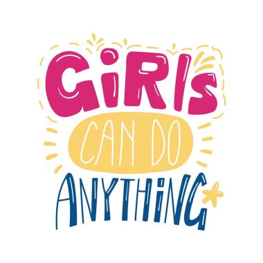 inspirational alıntı kızlar yazı elle çizilmiş kartıyla yapabilirsin, vektör, illüstrasyon