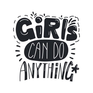 inspirational alıntı kızlar yazı elle çizilmiş kartıyla yapabilirsin, vektör, illüstrasyon