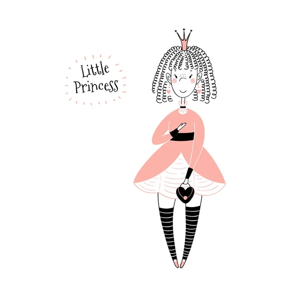 Illustration Vectorielle Dessinée Main Une Jolie Petite Princesse Robe Rose — Image vectorielle